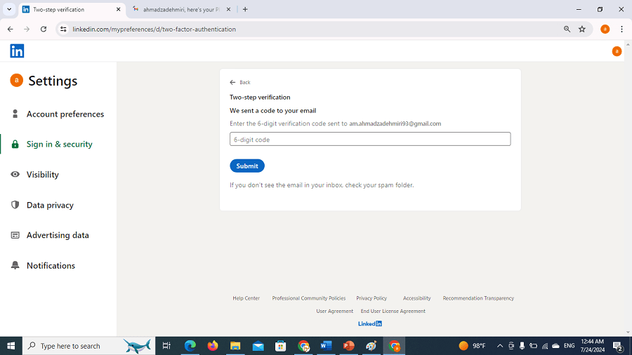 LinkedIn two-step verification5