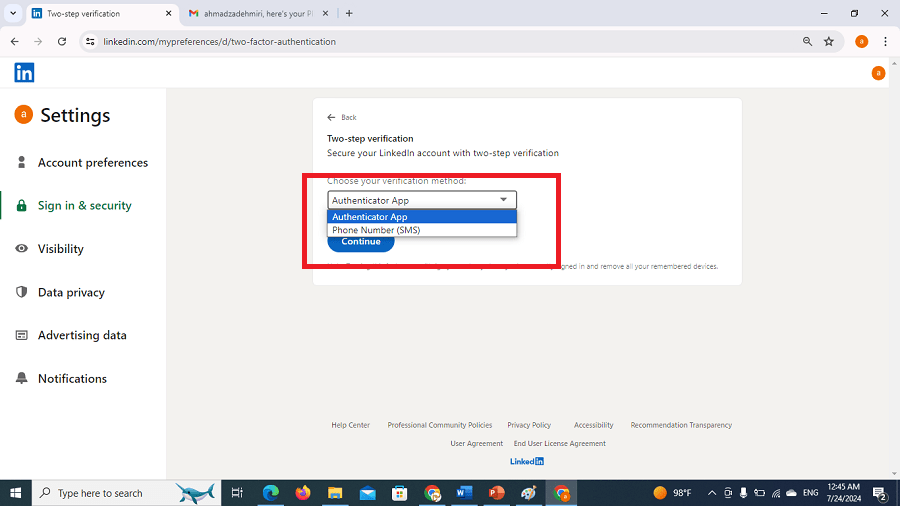LinkedIn two-step verification6