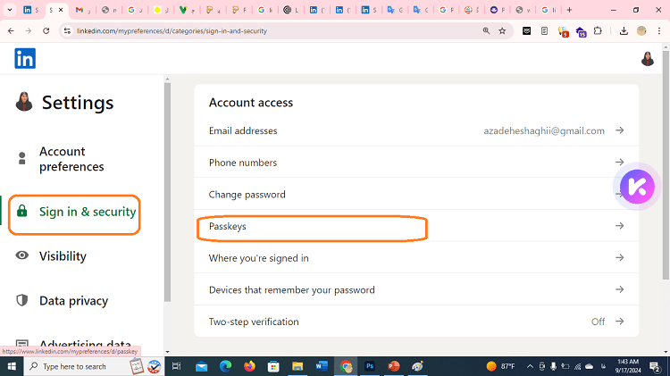 creat passkeys on linkedin